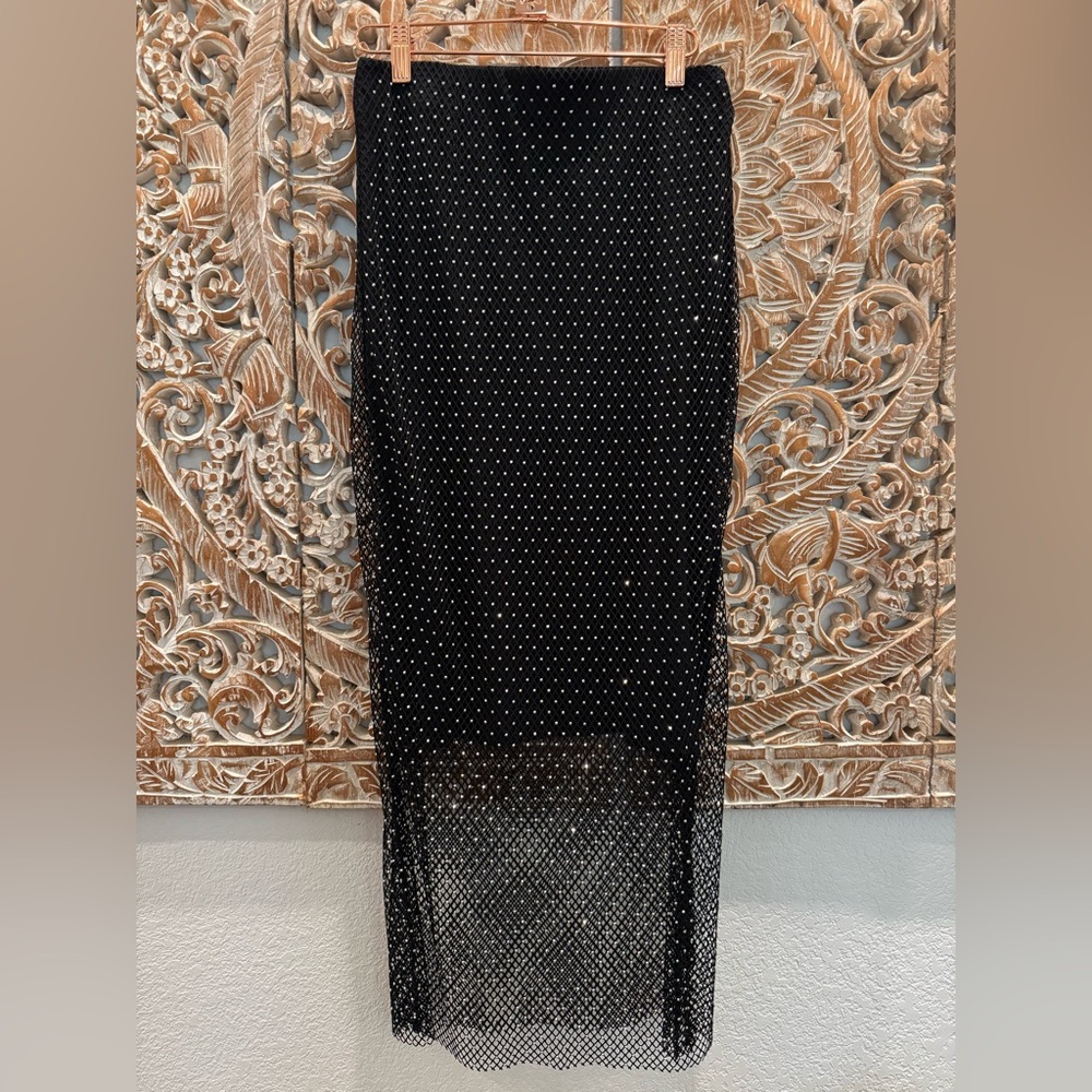 Sincerely Jules Sparkle Black Net Side Slit Midi/Maxi Skirt